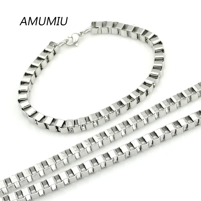 AMUMIU 2017 коробка цепь звено комплект ювелирных изделий из нержавеющей стали