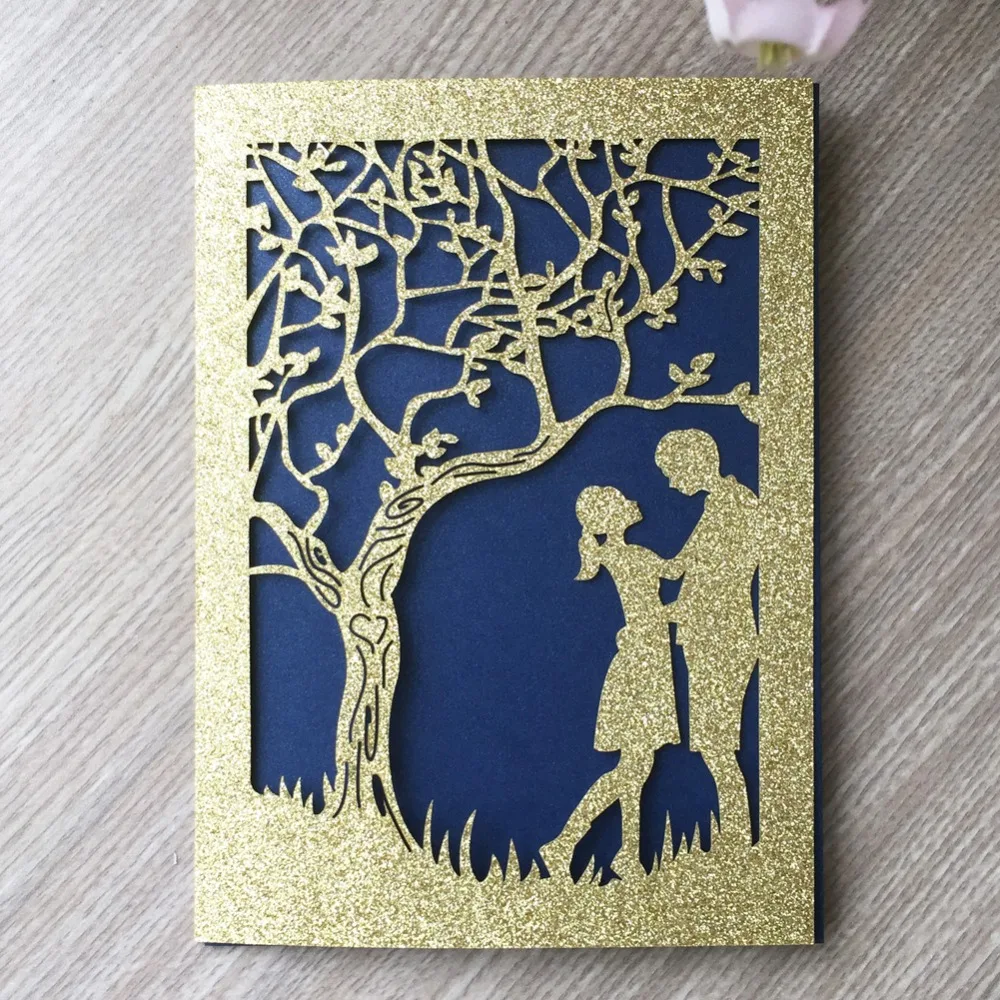 

40pcs Luxury Glitter Paper Romantic Tree Wedding Invitations Card Anniversary Celebration Thank You Card