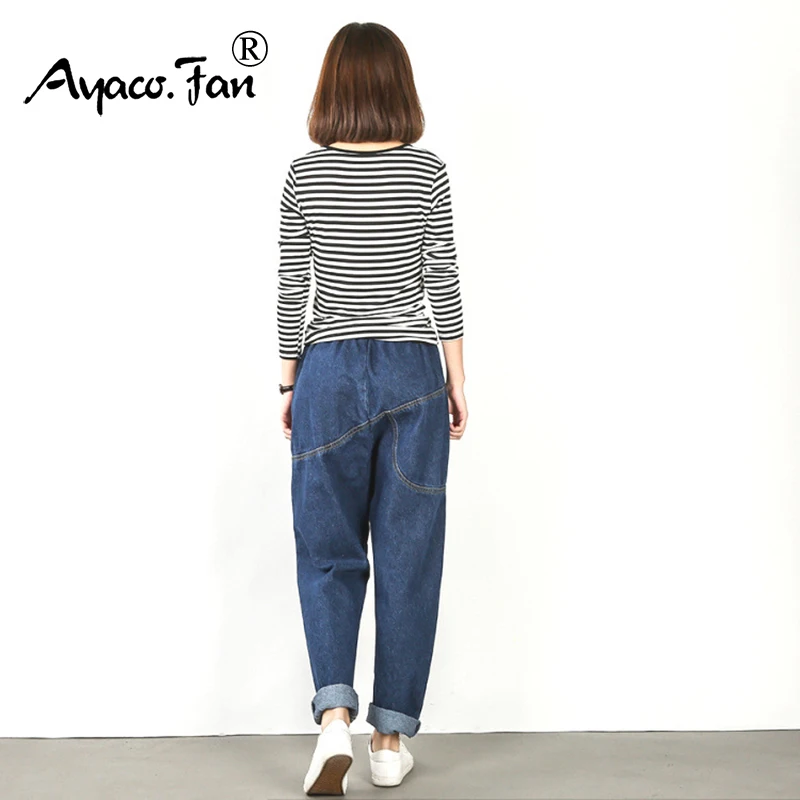 Женские свободные джинсы до щиколотки черные джинсовые шаровары с высокой