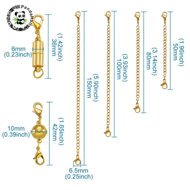 

pandahall 1 Set 304 Stainless Steel End Chain and Brass Magnetic Clasps for DIY Jewelry Bracelet Making Findings Mixed Color