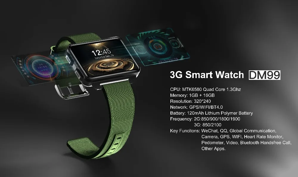 696 DM99 Bluetooth умные часы Wifi Gps 3g Смарт-часы Поддержка sim-карты HD экран Поддержка иврит польский