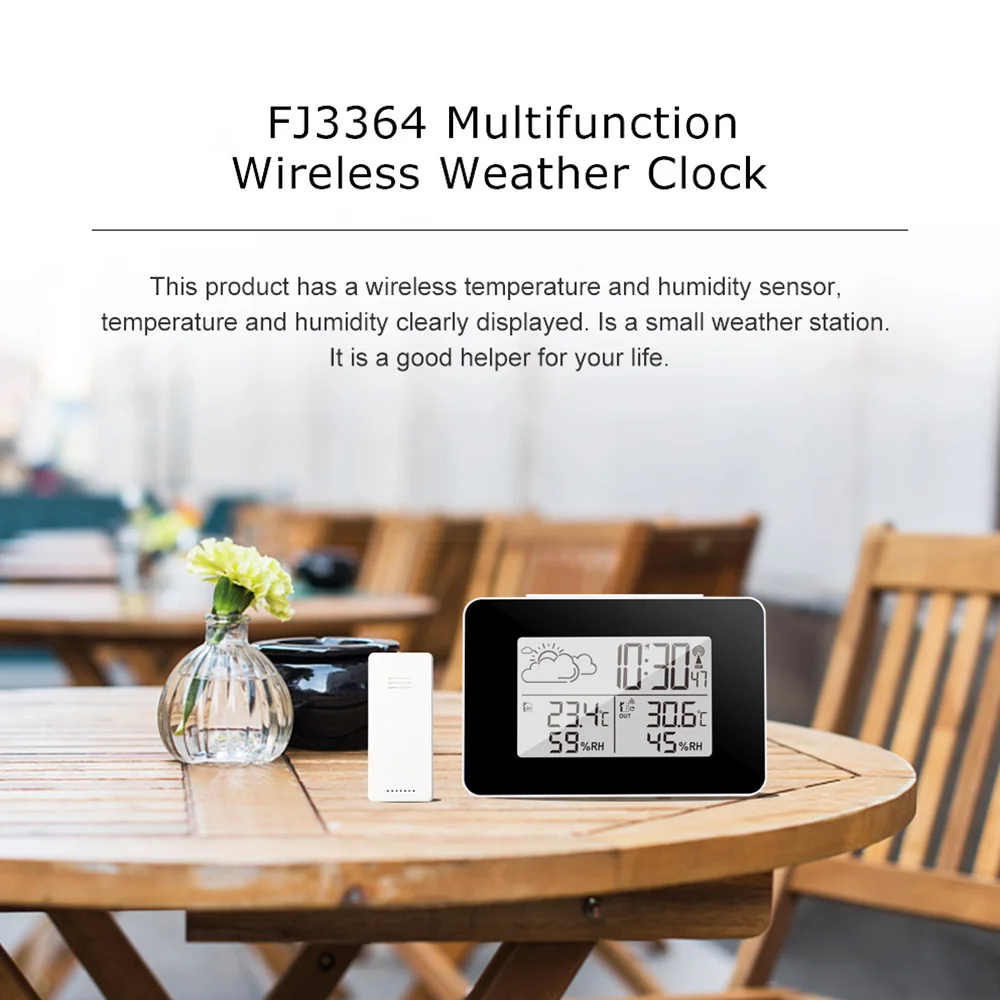 

Forecast Alarm Clock Digital Watch Wireless Sensor Temperature Humidity Forecast Snooze Table Clocks DCF Weather Station Home