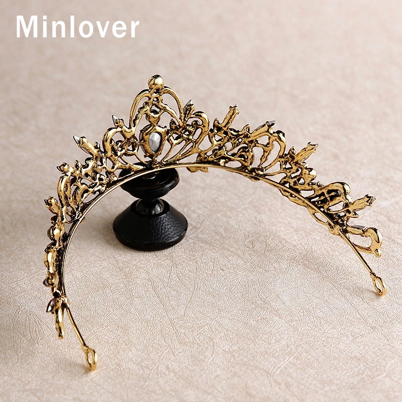Minlover Винтаж красный черный кристалл барокко свадебные диадемы Короны аксессуары