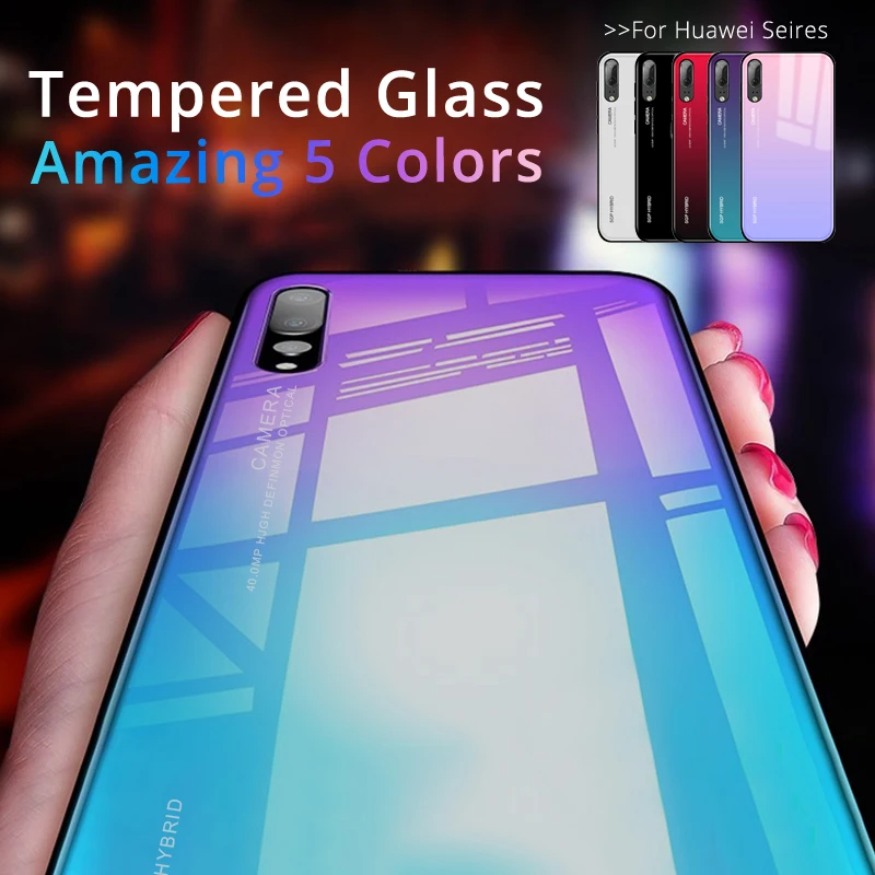 Gradient Tempered Glass Case For Huawei P20 Pro Lite Soft TPU Edge Full Back Cover P10 Plus P Smart Coques |