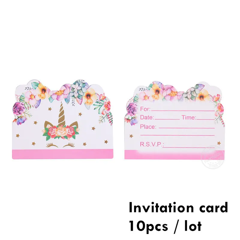 Invitation cards Партия Единорог тема воздушные шары 18 дюймов звезда круглый шар Декор для вечеринки в честь Дня рождения Дети Радуга воздушные шары Единорог вечерние поставки - Цвет: Invitation cards