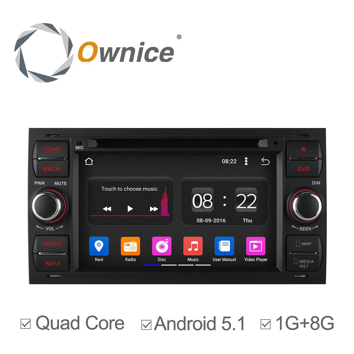 Ownice Quad Core 7 Дюймов Android 5.1 В Тире Сенсорный Экран 1080 P Dvd-плеер автомобиля Для Ford Mondeo