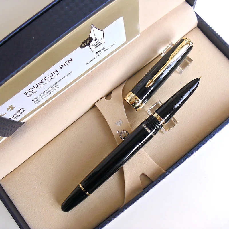 Wing Sung 618 12K золотой перьевой классический перьевая ручка поршневая прозрачная Аутентичное качество отличные чернила ручка для письма подарочный набор - Цвет: Black-Four Windows