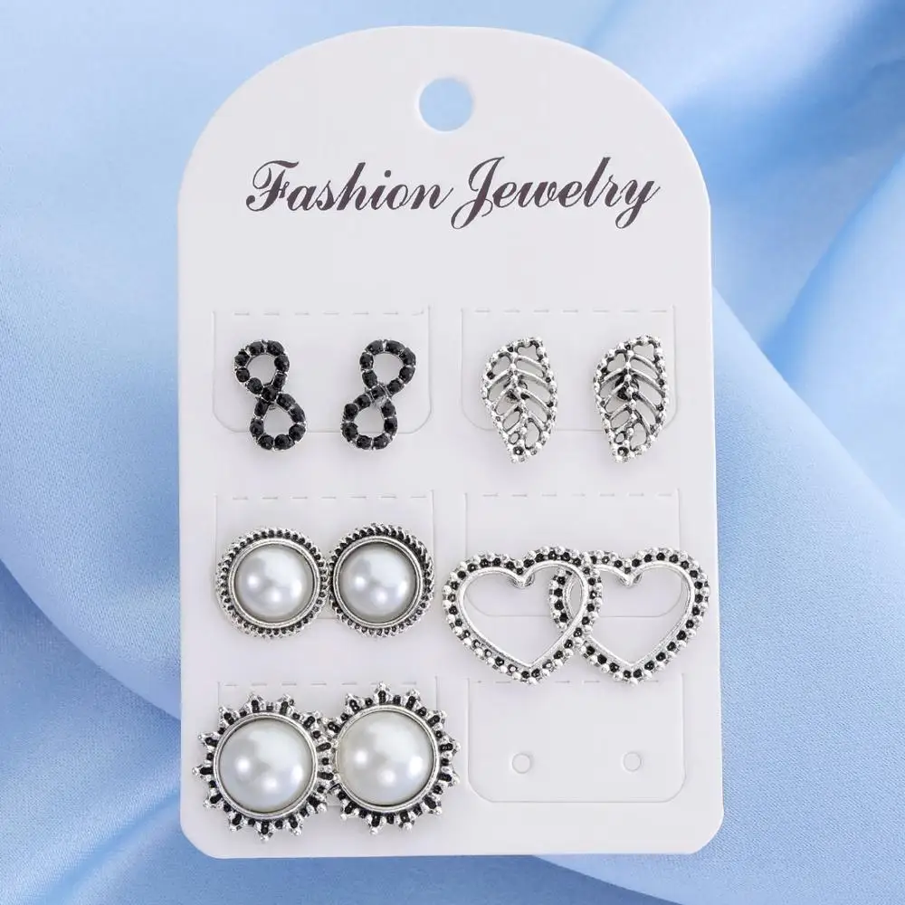 EH1211 Стиль серьги из горного хрусталя Набор для женщин смешанный Имитация жемчужной сережки наборы 6 пар золотого и серебряного цвета серьги с кристаллами - Окраска металла: EH1211