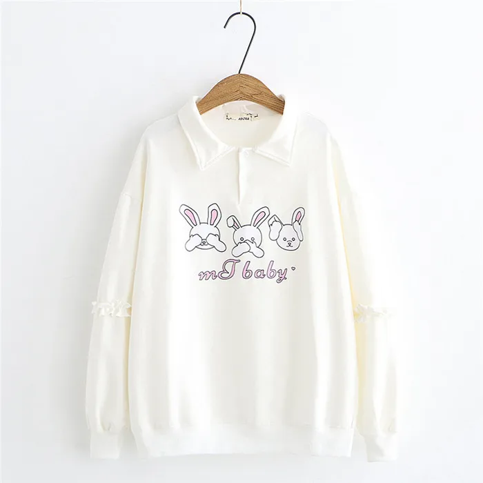 Kawaii Bunny женские толстовки Harajuku милый кролик пуловер с длинными рукавами Kpop 90s прекрасный розовый свитшот верхняя одежда белая одежда
