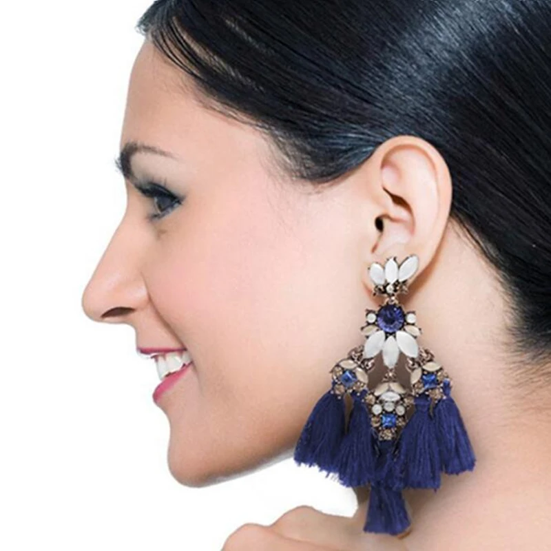 

Multi Tassel Drop Earrings for Women Acrylic Beads Vintage Thread Statement 5 Colors Pendientes 4A2001