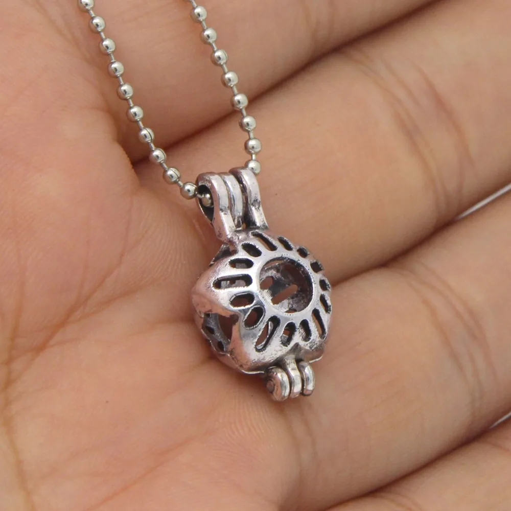 1pc Charms Antique Silver Small Flower Locket Pearl Beads Cage Pendant Necklace 20&quot Chain Womens Jewelry Gift | Украшения и