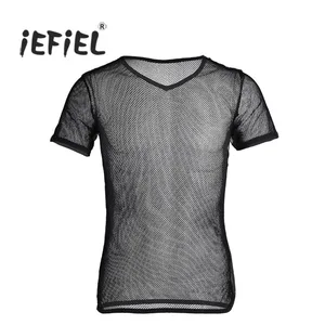 Лидер продаж, Мужская сетчатая Просвечивающая Клубная одежда iEFiEL, майка, рубашка из спандекса, мужская рубашка для геев, нижнее белье, летняя майка, сексуальные просвечивающие Шейперы