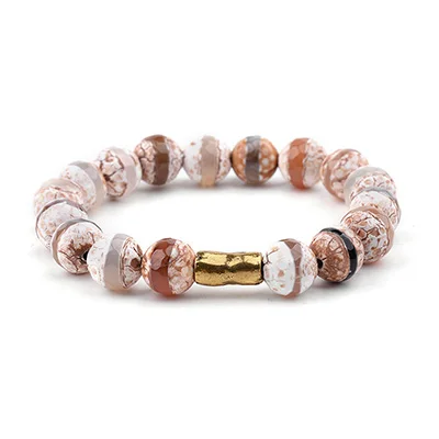 Agate Stone BOJIU натуральный камень браслет для женщин 10 мм Амазонит Агаты Далмация Jaspers кварцевые бусины золотая трубка браслет ювелирные изделия BC257 - Окраска металла: Agate Stone