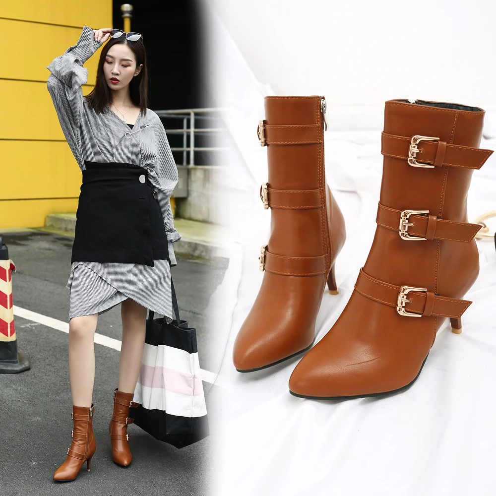 Новые женские ботинки осенне-зимние короткие женская обувь на высоком каблуке