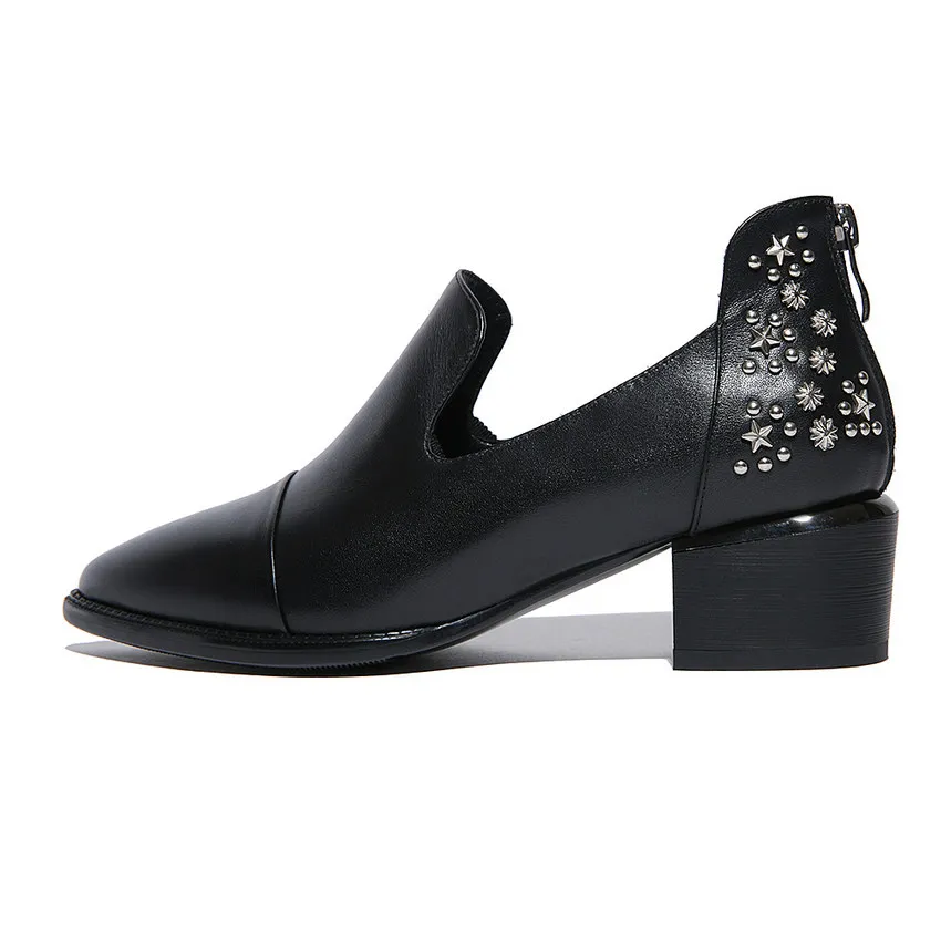 Dousin Partin New Fashion Women Pumps Square Heel Pointd Toe Cow Leather Pu Classic Rivet fashion 35-39 women shoes | Обувь