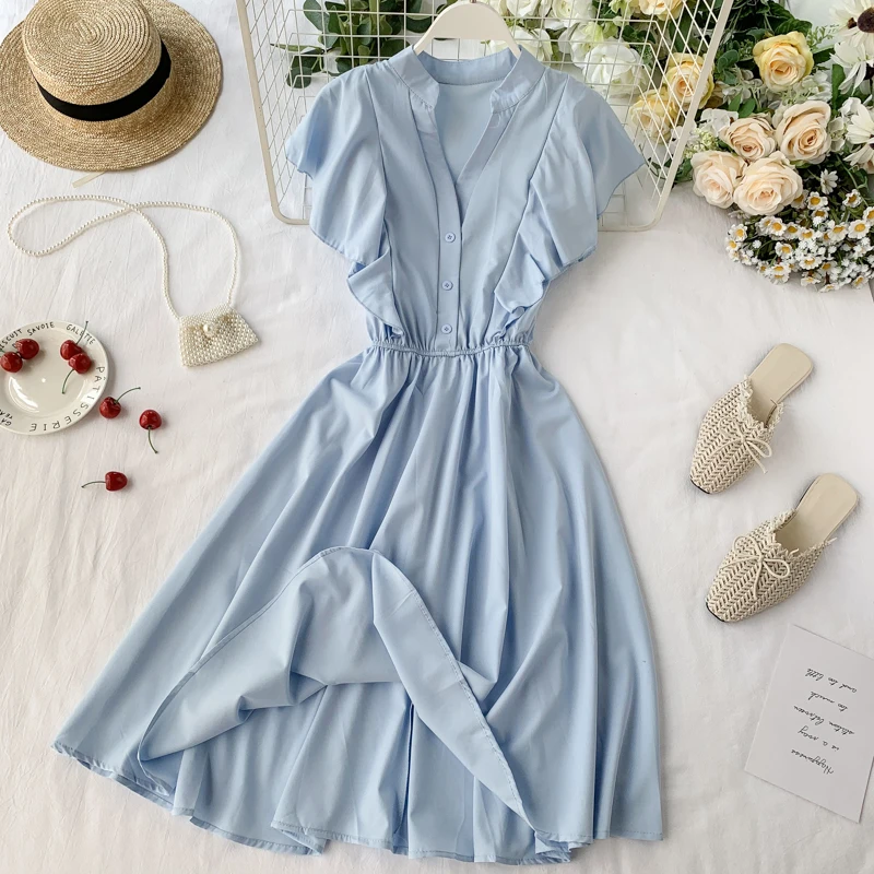 Женское платье с высокой талией во французском стиле без рукавов V образным