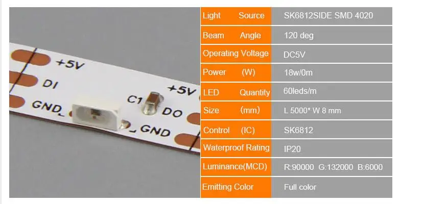 5 м DC5V 60/72/120 светодиодов/м SK6812 WS2812B IC адресуемый tltra Тонкий 6 мм 8 мм в ширину SK6812 SMD 4020 боковые светодиодные полосы белый PCB IP30