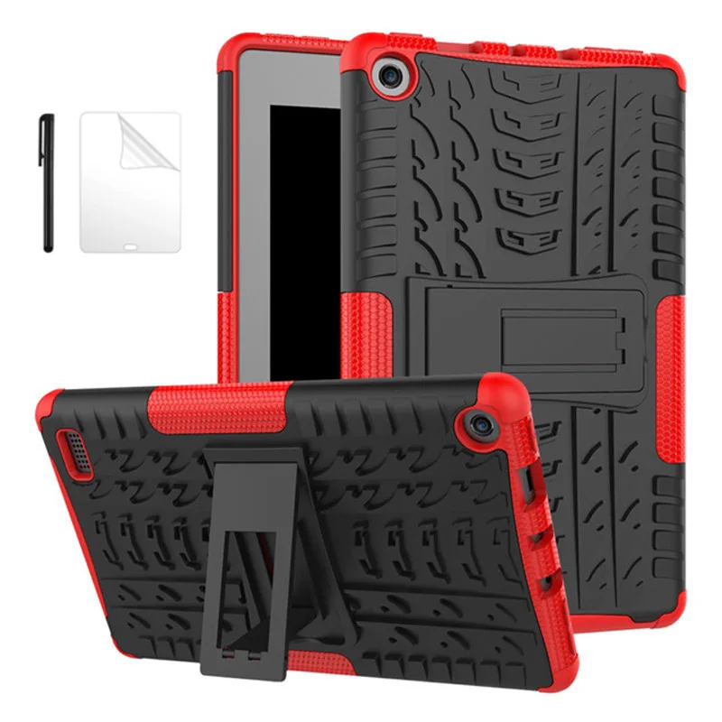 Kidsafe Shockproof Heavy Duty Hard Armor Case for Amazon Kindle Fire 7 2019 2017 Stand Cover for Amazon New Fire7 case+film+pen