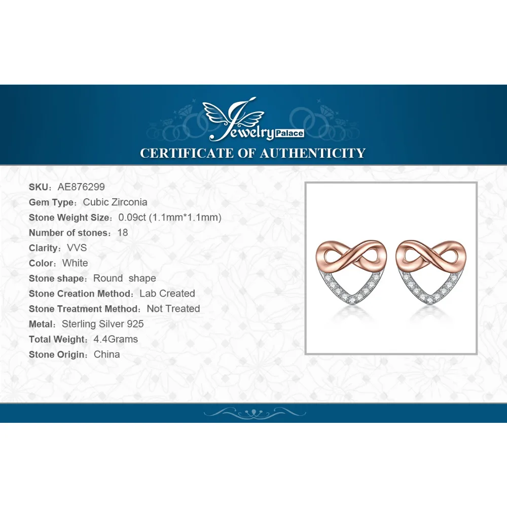 Женские серьги гвоздики JewelryPalace Infinity из стерлингового серебра 925 пробы с