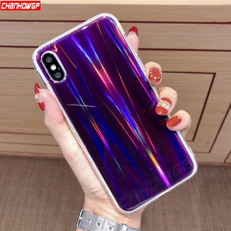 Роскошный Радужный блестящий чехол с зеркалом для iPhone XS Max XR X 6 6S 7 8 Plus 5 5S SE Aurora