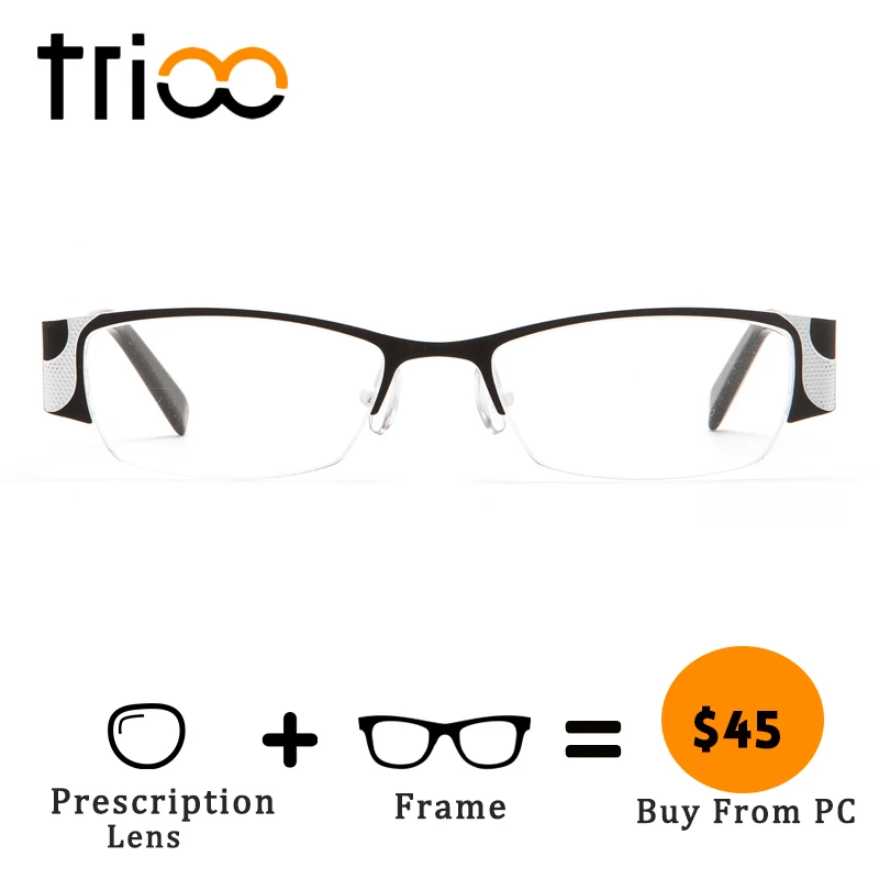 

TRIOO Wave Design Prescription Eyeglasses Black White Multi Color Cool Myopia Glasses Fashion Semi Rimless Optical Eyewear