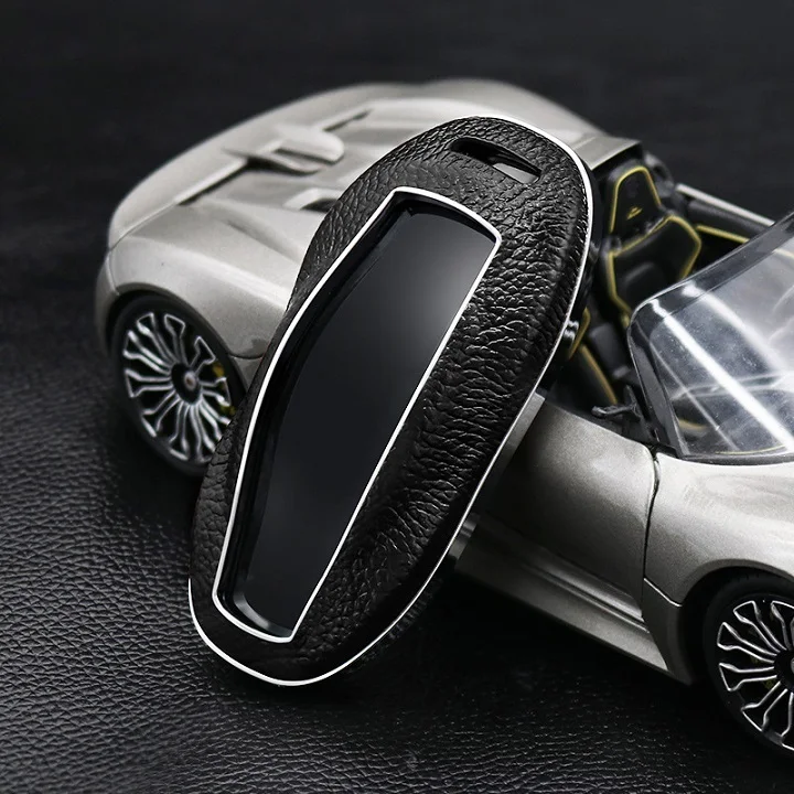 Black Верхний слой кожа+ ABS пульт дистанционного ключа автомобиля чехол для Tesla модель S модель s брелок аксессуары - Название цвета: Black