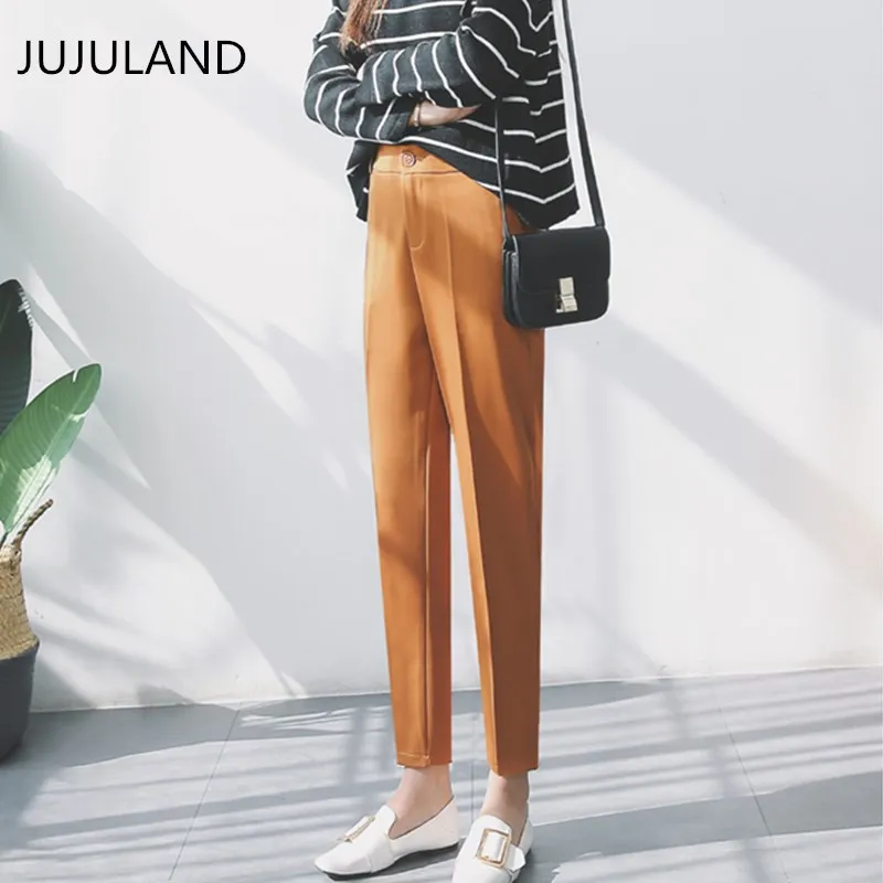JUJULAND, женские брюки-карандаш, OL, шифон, высокая талия, карманы, повседневные брюки, брюки, костюм, брюки, женские брюки