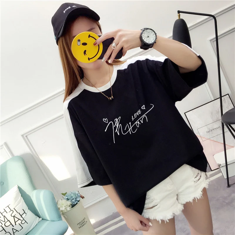 Ulzzang рубашка Харадзюку каваи Женская хлопчатобумажная рубашка Топ тройники Лето размера плюс Kpop EXO Kpop футболка женская уличная рубашка