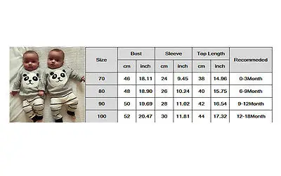 0-18M panda Unisex set Kids Newborn baby Boys Girls long sleeve T-shirt +striped Pants Infant Clothes Outfits Sets | Детская одежда и