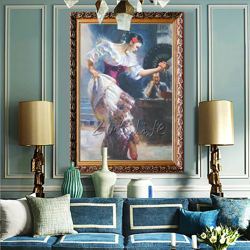 Beste Spaanse Flamenco Danser Schilderdoek Olieverf Caudros Decoracion Wall Art Muur Foto Voor Woonkamer Interieur Quadro