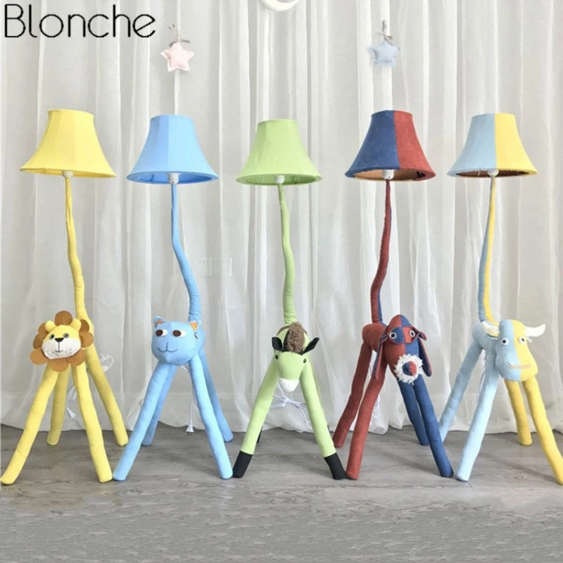 Modern Cartoon Animal Floor Lamp for Children's Kids Room Bedroom Fabric Lamp Shades Stand Led Standing Light Fixture Home Decor