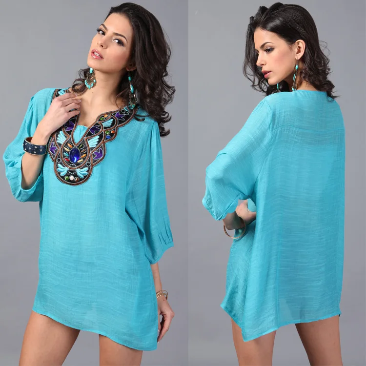 Новые весенне летние женские рубашки Осенние европейские вышитые бисером для