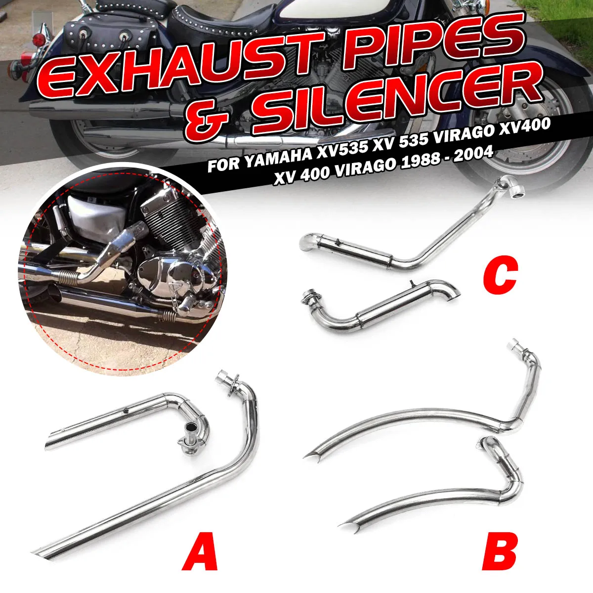 

XV535 Motorcycle Muffler Pipe Full Exhaust Pipe System+Silencers For Yamaha XV535 XV 535 VIRAGO XV400 XV 400 VIRAGO 1988-2004