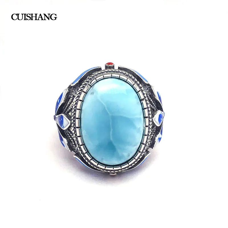 CSJ настоящее кольцо Larimar, Стерлинговое Серебро 925 пробы, голубой большой камень, OV13* 18, свадебные, Обручальные, вечерние, для женщин, подарок для девушек