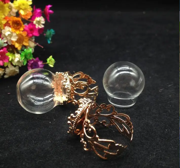 500sets/lot 25*15mm round Glass Bubble vial glass globe dome cover with ring setting DIY pendant wishing bottle | Украшения и