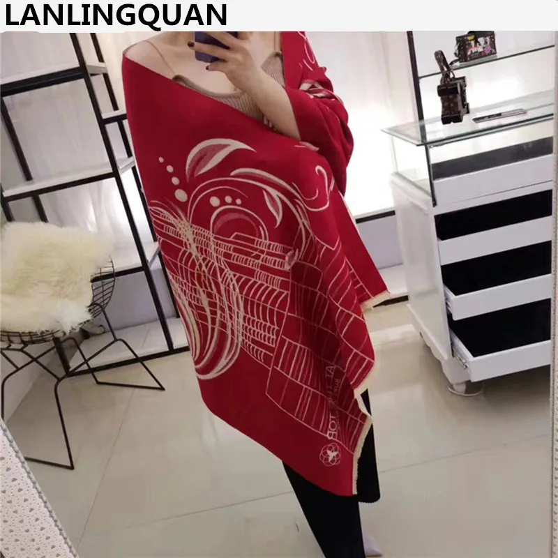 Кашемировый шарф Новинка 2017 зданий зимние теплые матовый двойной жаккард