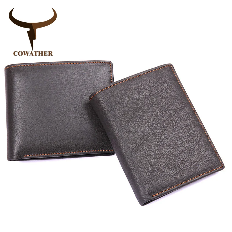 

COWATHER Genuine Cow Leather Men Wallet Fashion Coin Pocket Brand Trifold Design Men Purse High Quality Male Card ID Holder