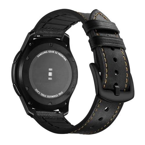 Кожаный ремешок для gear S3 Frontier samsung Galaxy watch 46 мм 42 м huawei watch gt ремешок 22 мм ремешок для часов correa браслет ремень 20 мм - Цвет ремешка: black