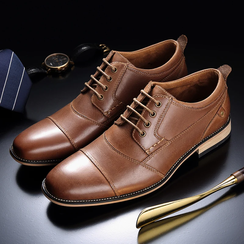 Новое поступление, большие размеры, Мужская обувь из натуральной кожи, на шнуровке, с тиснением, деловая модельная обувь, мужская обувь, классические туфли-оксфорды, обувь на плоской подошве - Цвет: Шоколад