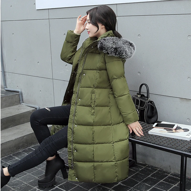 Новинка 2017 женская зимняя куртка средней длины пальто с капюшоном и меховым