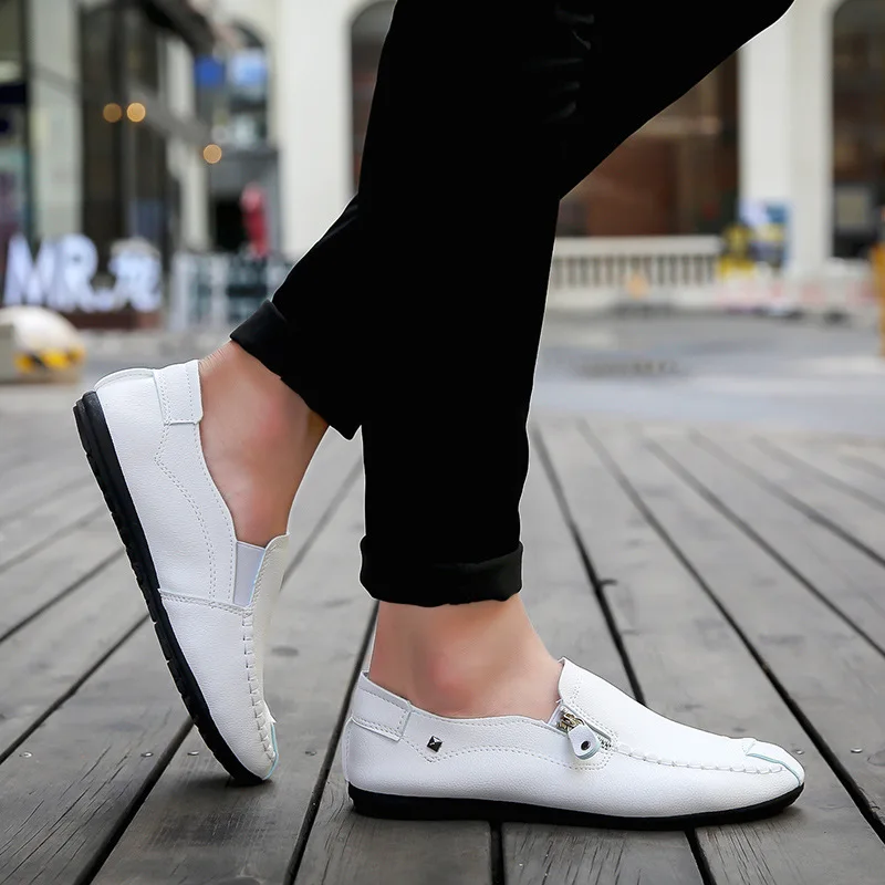 Лоферы мужские на плоской подошве повседневные однотонные без застежки для