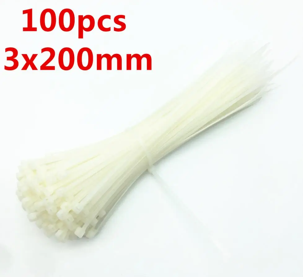 3 x 200mm 100 шт. 3X60/80/100/120/150/200 мм белый черный молоко кабель провод кабельные стяжки самоблокирующиеся Нейлоновые кабельные стяжки - Цвет: 3 x 200mm