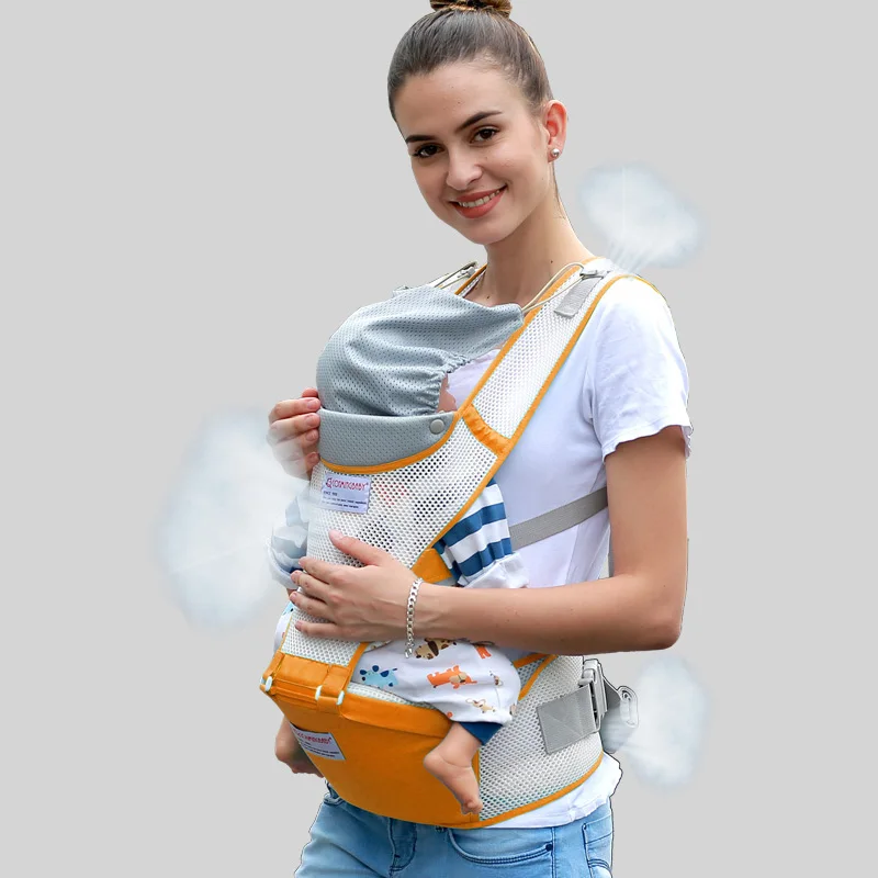 Orange-breathable От 0 до 36 месяцев для детей до 20 кг по самой низкой цене, летние Обувь с дышащей сеткой эргономичный Хипсит для переноски детей Рюкзак-кенгуру для малышей платье на бретельках Обёрточная бумага тазобедренного сустава, ремень на пояс - Цвет: Orange-breathable
