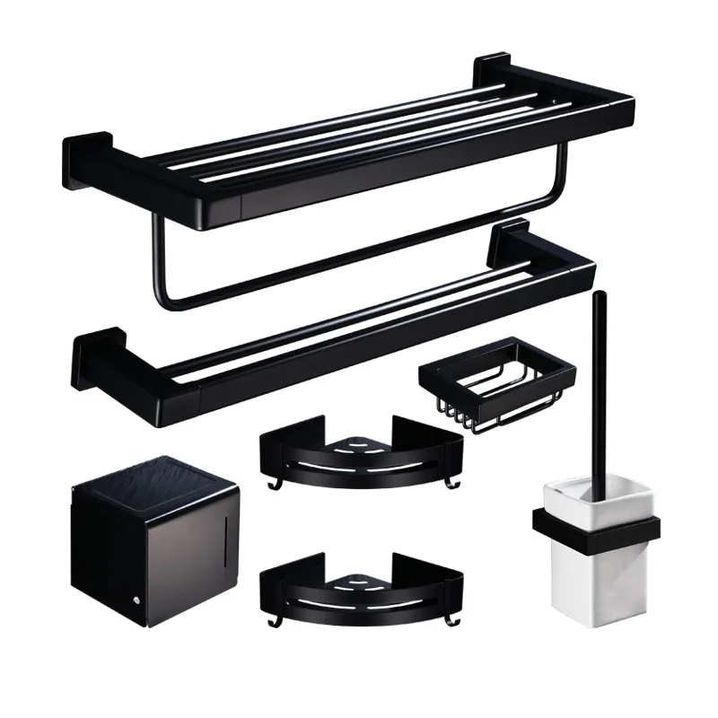 Набор аксессуаров для ванной комнаты черная алюминиевая стойка кольцо полотенец