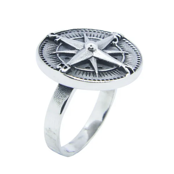 Прямая поставка Крутое кольцо с компасом из нержавеющей стали 316L мужское и