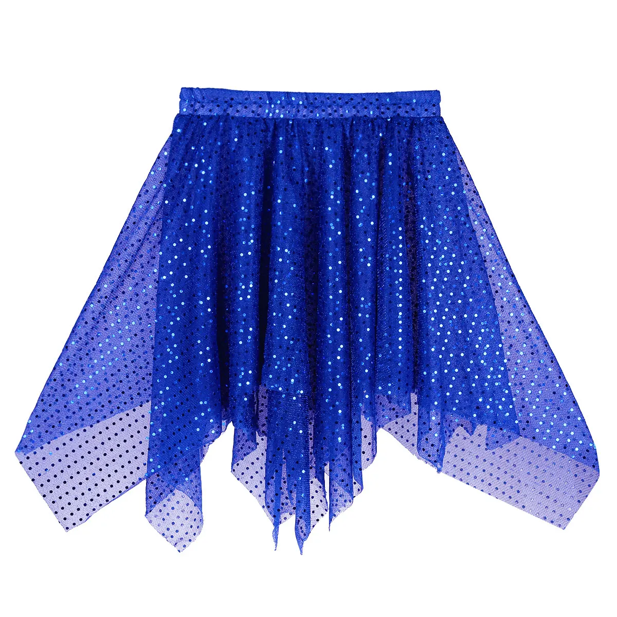 Blue Женский Блестящий купальник для гимнастики, Одежда для танцев, асимметричная юбка в горошек для латинских танцев, костюм для взрослых, Женская юбка для танцев - Цвет: Blue
