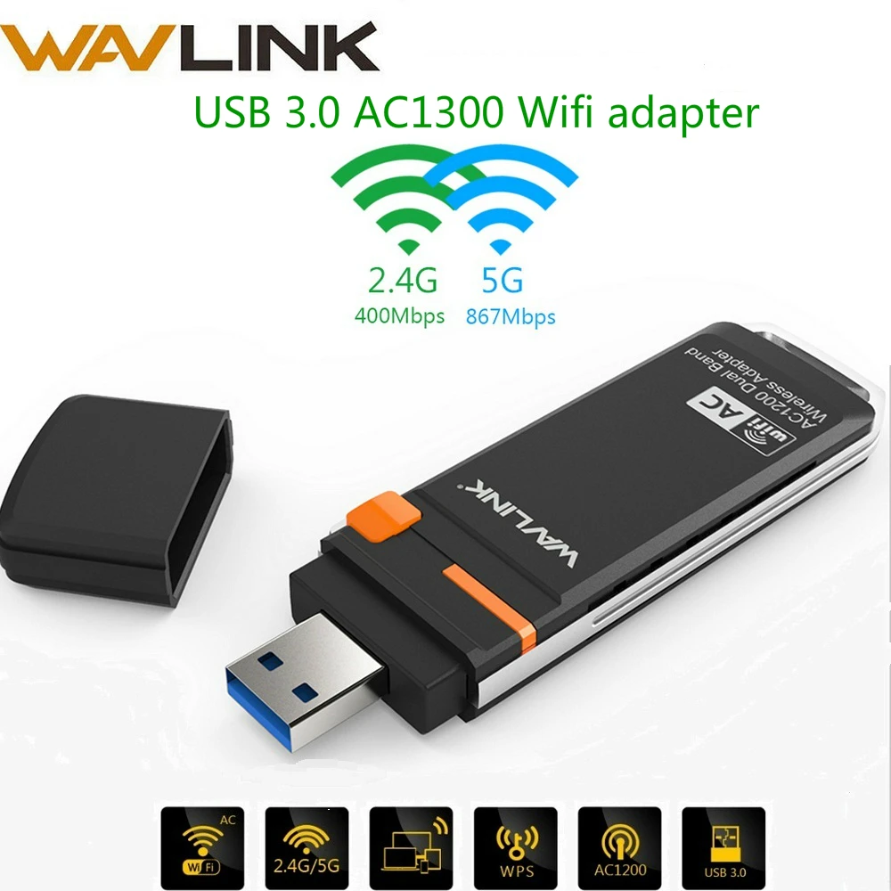 Wavlink AC1300 беспроводной USB wifi адаптер 5 ГГц и 2,4 ГГц двухдиапазонный USB WiFi защитный Мини-Ключ адаптер Сетевая карта с кнопкой WPS WDS AP