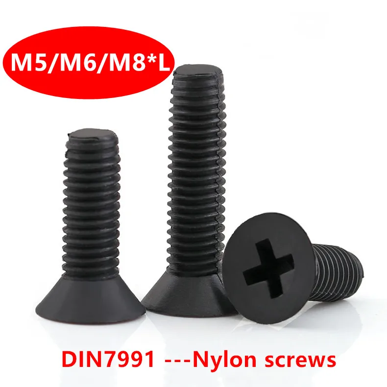 

50pcs M5 M6 Black Plastic Nylon Flat Head Screws Phillips Countersunk Socket Screws Bolts Length 8/10/12/15/20/25/30/35/40mm