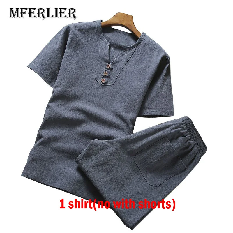 Gray 1 shirt MFERLIER, летняя мужская рубашка, большой размер 5XL 6XL 7XL 8XL 9XL, хлопок, лен, обхват груди 105-155 см, мужская рубашка, 5 цветов - Цвет: Gray 1 shirt