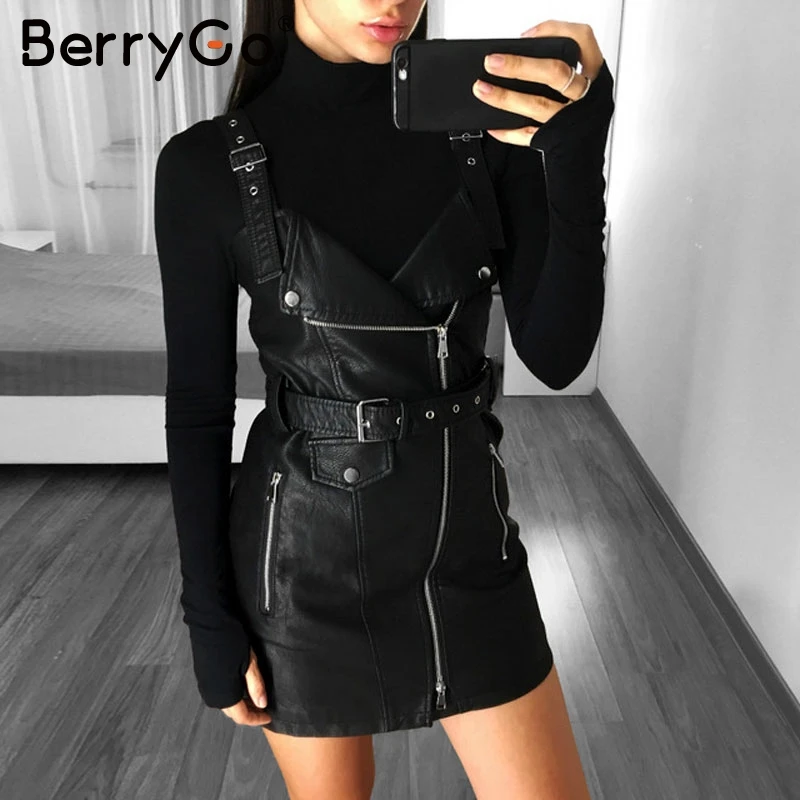 BerryGo сексуальное с v-образным вырезом ремнем на молнии кожаное розовое платье для